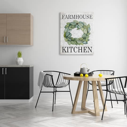 Stupell Industries Farmhouse Kitchen Phrase Tree Leaf Wreath Soft Script Canvas Wall Art